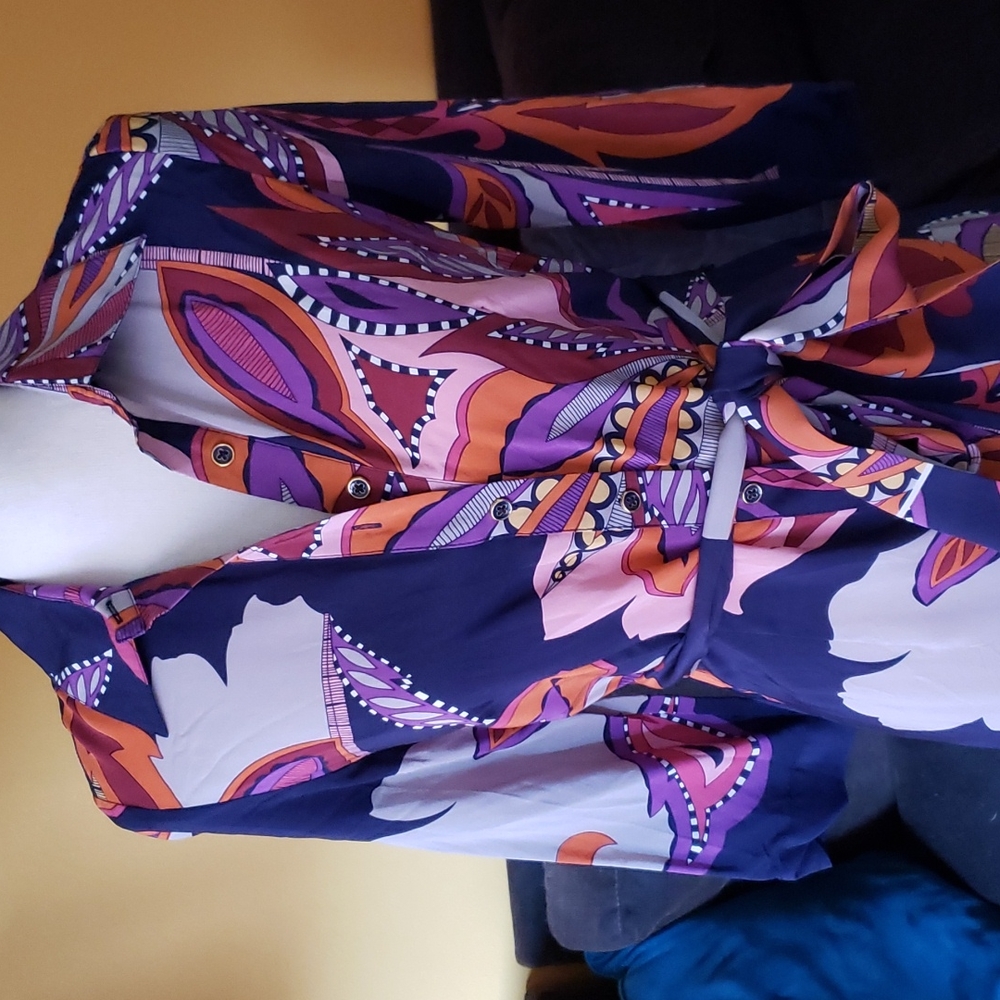 Silk Collared Pattern Dress - image 2